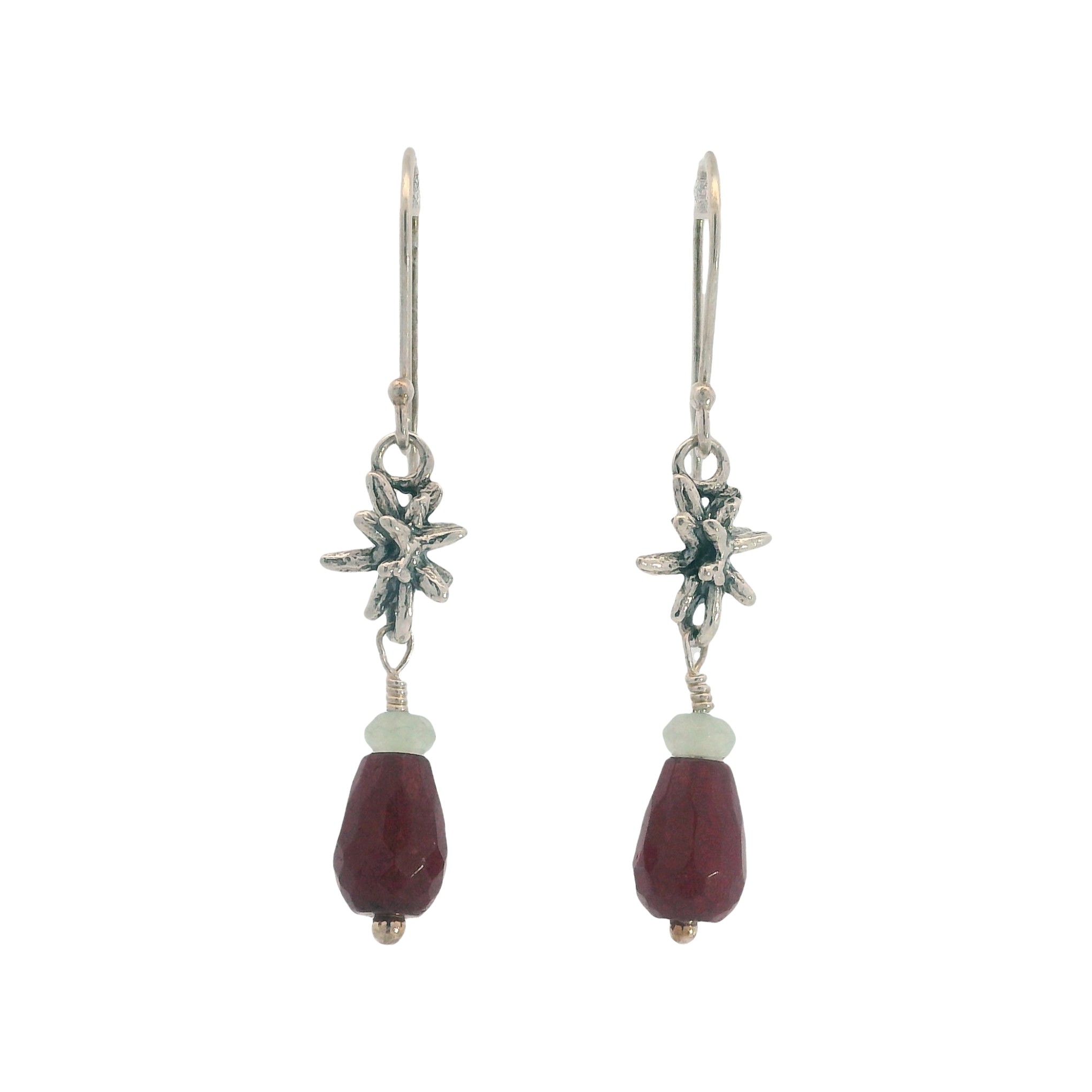 Sterling Silver Red and Greed Dyed Jade Earrings