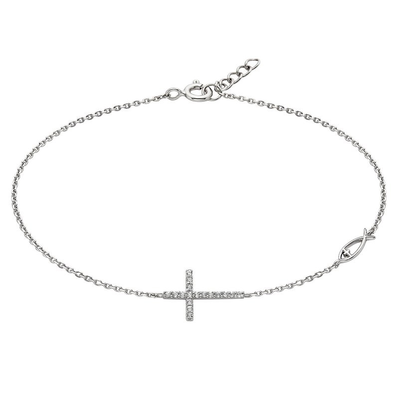 Sterling Silver White Topaz Cross Bracelet