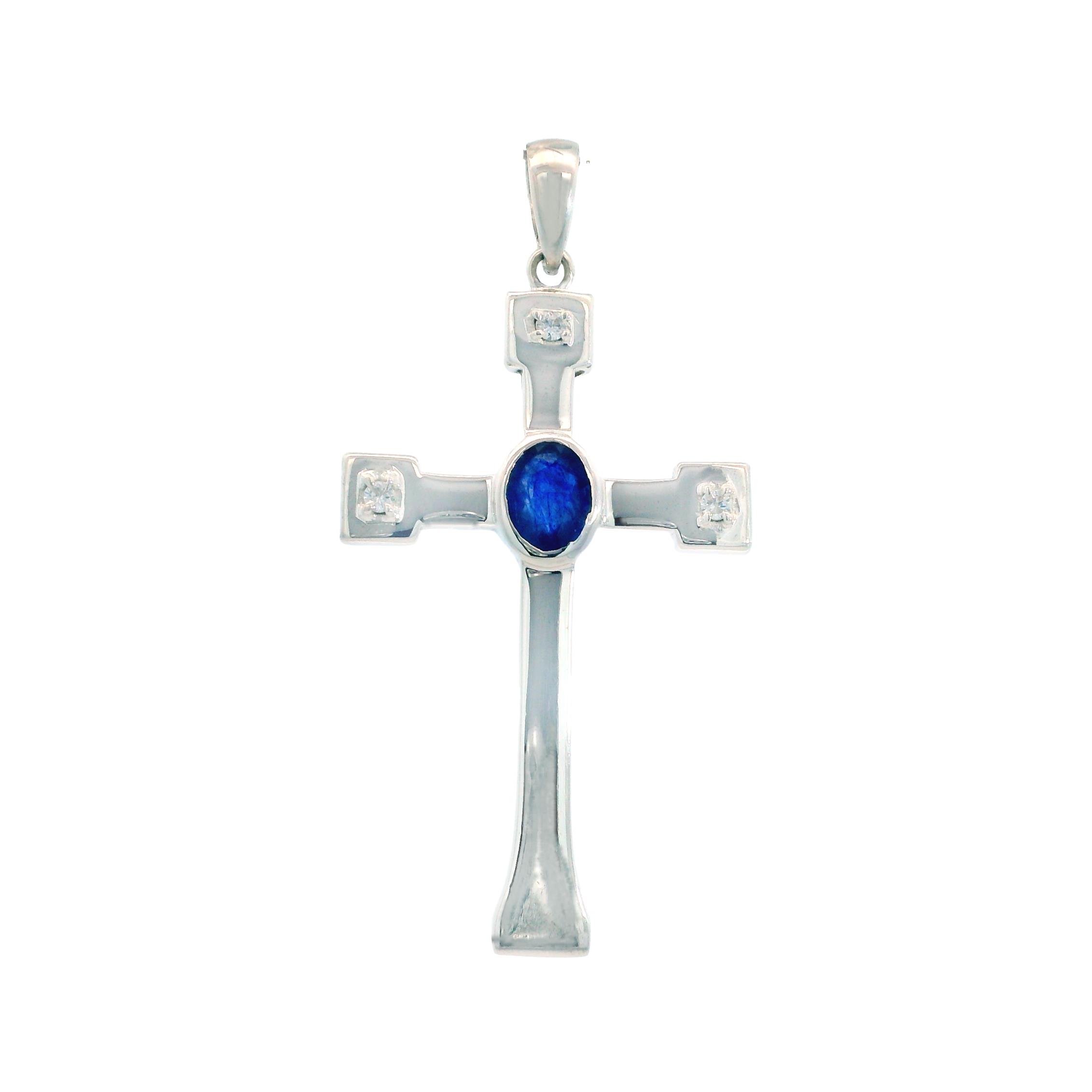 Featured image for “Sterling Silver Sapphire Cross Pendant”