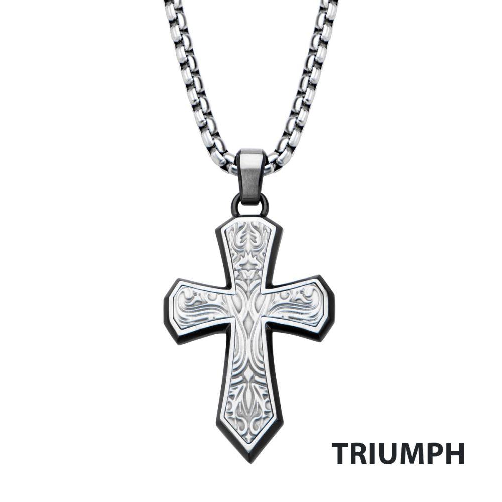 Stainless Steel Engraved Cross Pendant