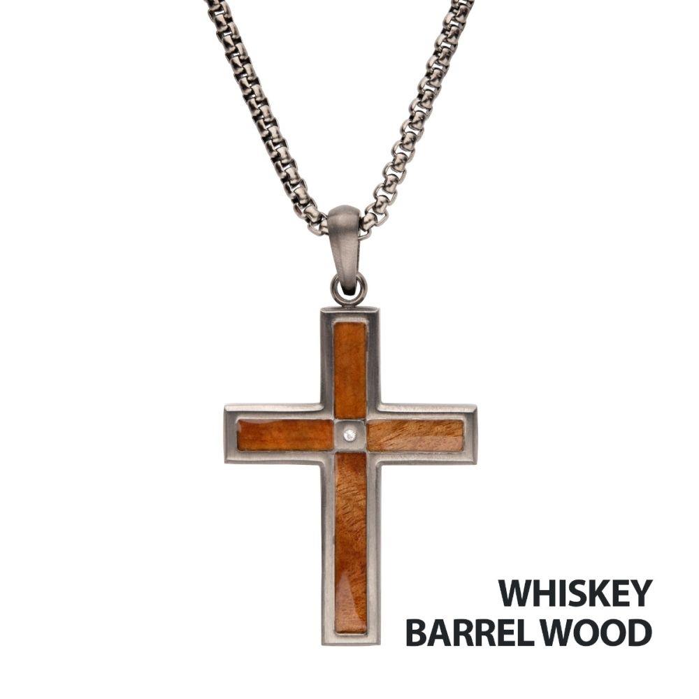 Stainless Steel & Wood Cross Pendant